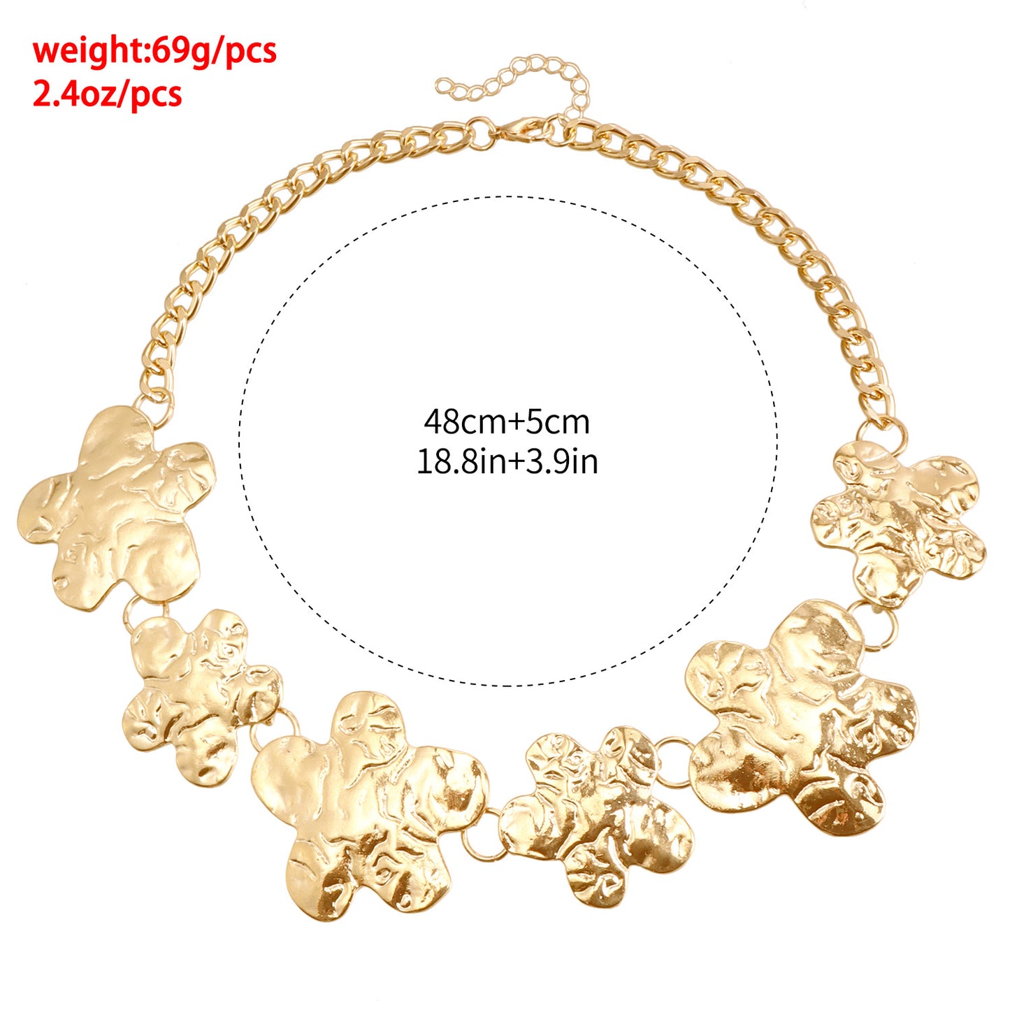 Gargantilla de Metal Geométrica Minimalista con Flores de Ciruelo Irregulares para Mujer con Acabado Galvanizado