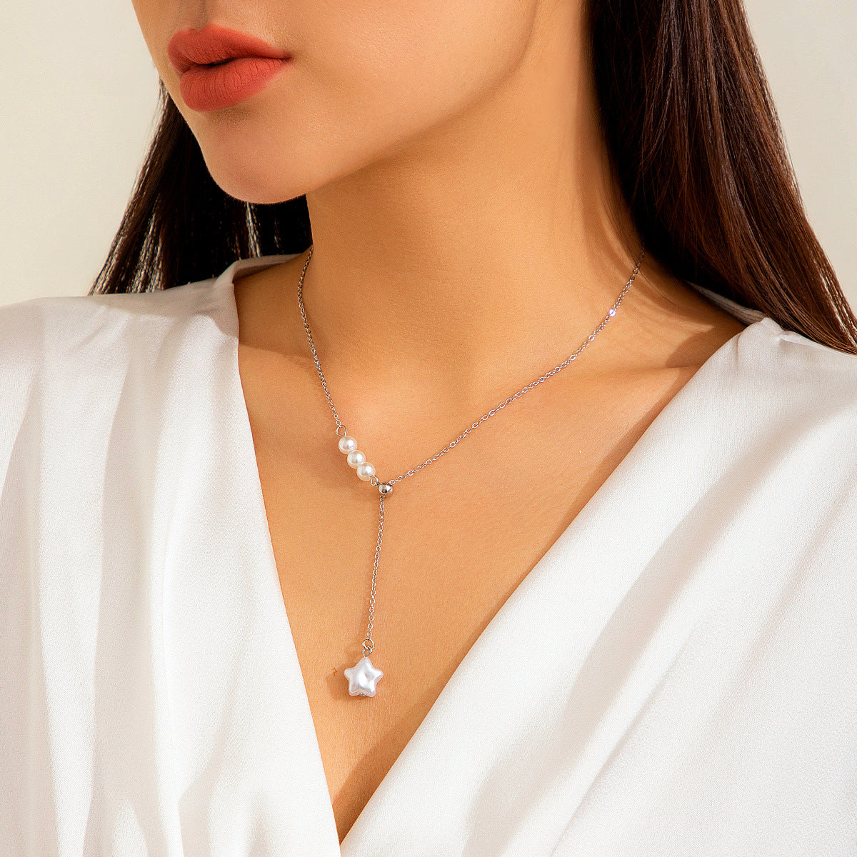 Minimalist Star Crystal Pendant Plated Alloy Necklace for Women