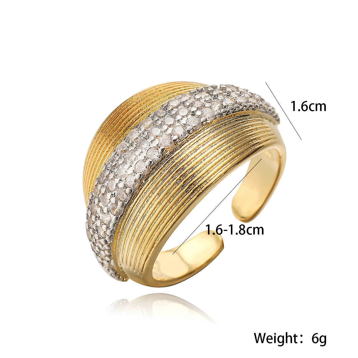 Minimalist Geometric Copper Ring with Real Gold Plating and Zircon Inlay for Women