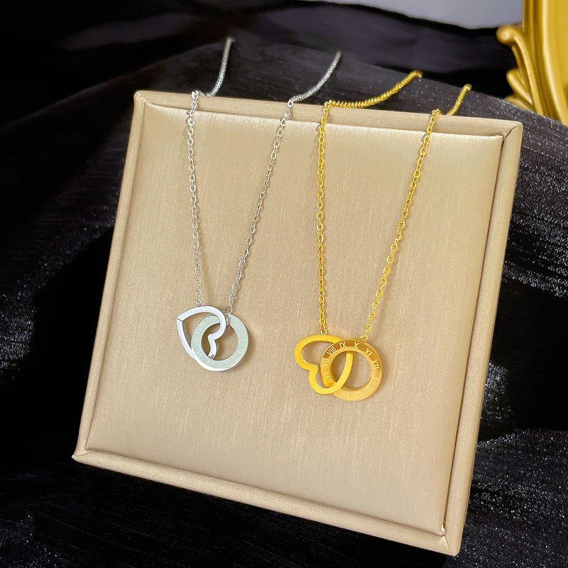 Collar minimalista chapado en acero de titanio con forma de corazón para mujer con colgante geométrico y delicada cadena de clavícula