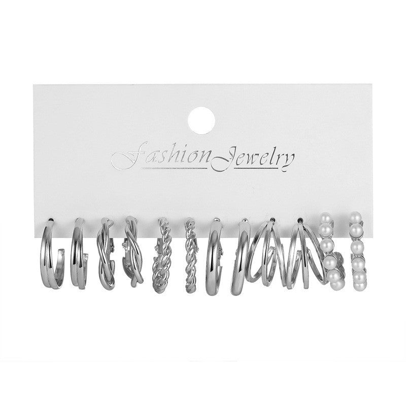 Fashion Geometric Round Gold Plated Zinc Alloy C-Shape Hoop Earrings with 925 Sterling Silver Posts