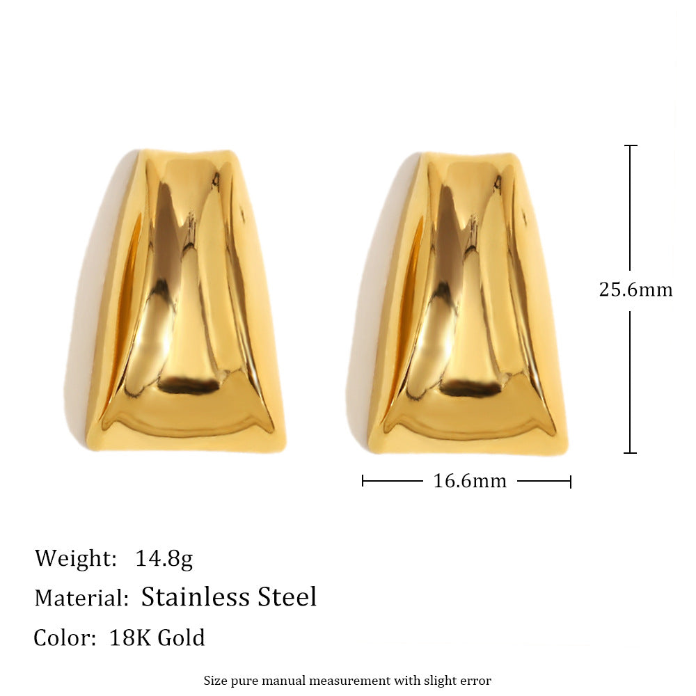 Minimalist Modern Geometric Stainless Steel Earrings with 18K Gold Plating, Trapezoidal Arc Design for Women