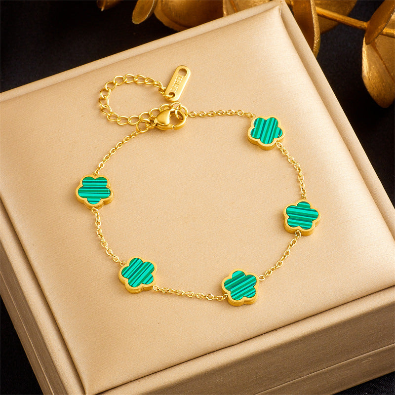 Vintage Minimalist Floral Stainless Steel Plated Bracelet for Women