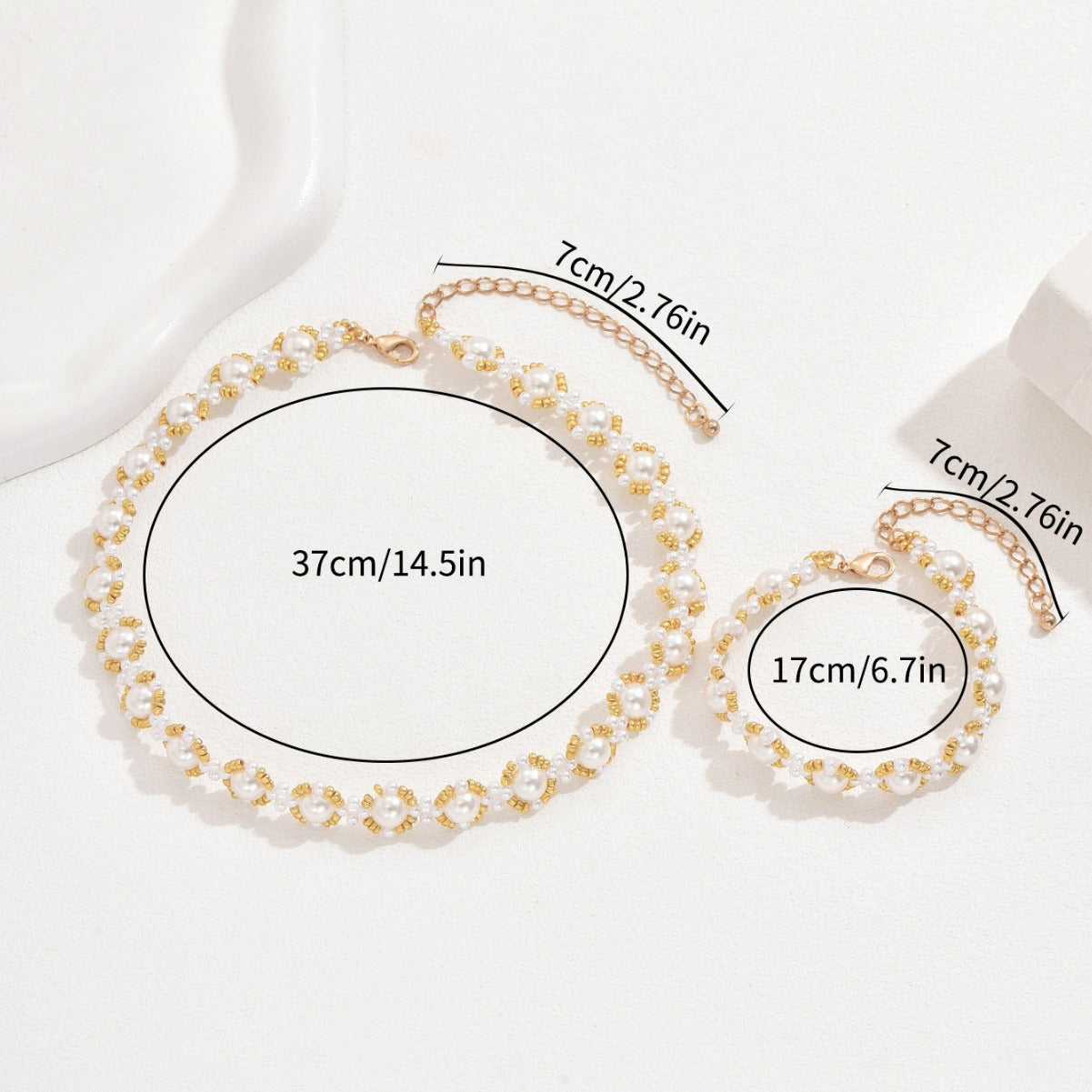 Set collana a pendente lungo da donna in stile geometrico con perline in lega di zinco e catena di perle per abbigliamento casual alla moda