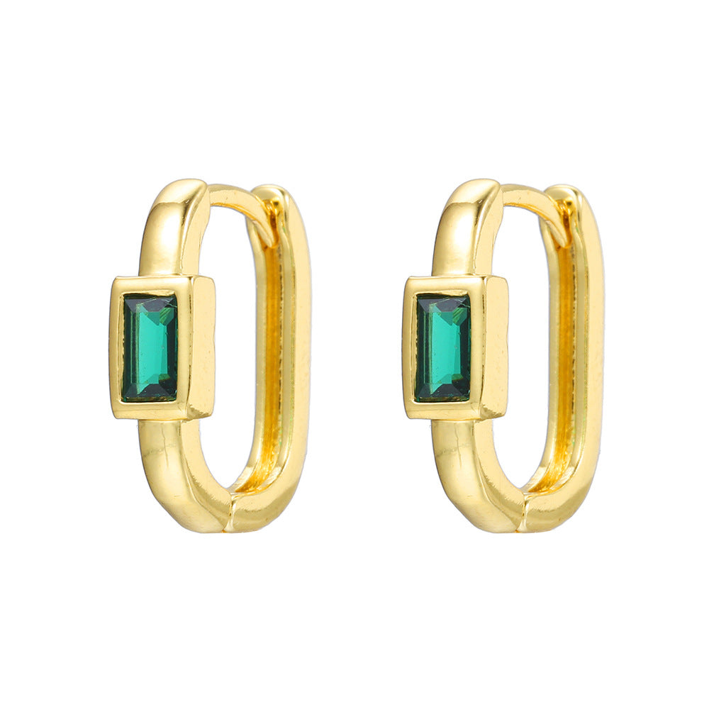 Colorful Cubic Zirconia Geometric Brass Plated U-Shaped Hoop Earrings for Women