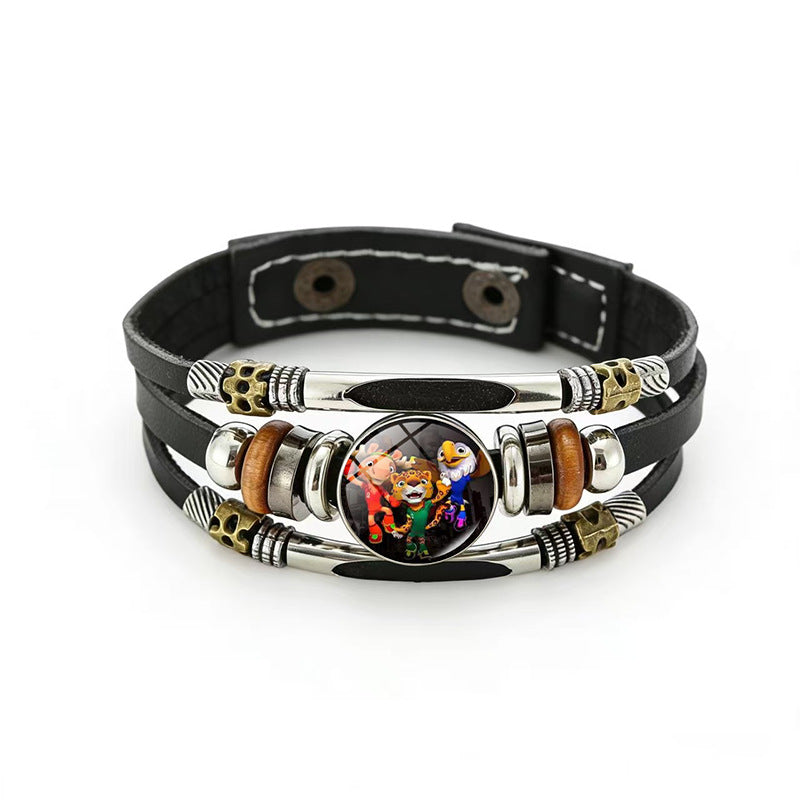 Bracciale Unisex Geometrico Rotondo in Pelle Placcato Multistrato di Tendenza