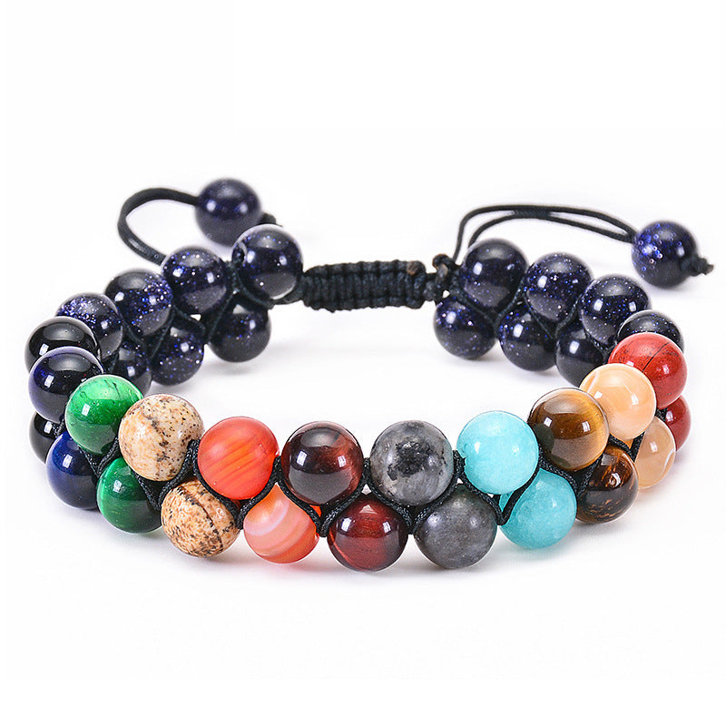 Bohemian 6mm Multicolor Natural Stone Agate Crystal Geometric Round Beaded Bracelet Unisex