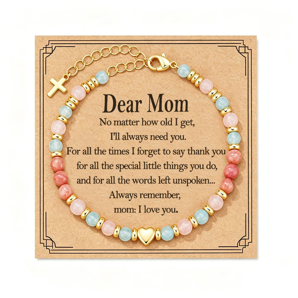 Elegant Heart Geometric Aquamarine Rose Quartz Charm Bar Beaded Bracelet for Women