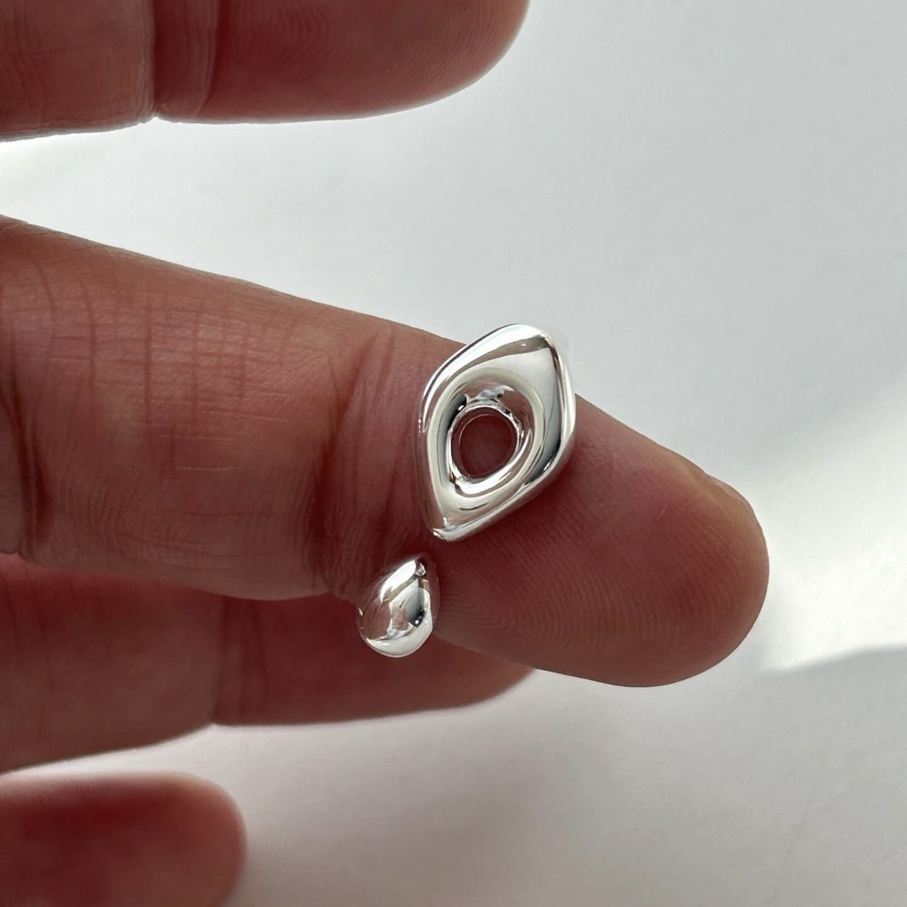 Minimalist Geometric Marquise-Shaped 925 Sterling Silver Ring with Beveled Square Facets for Women