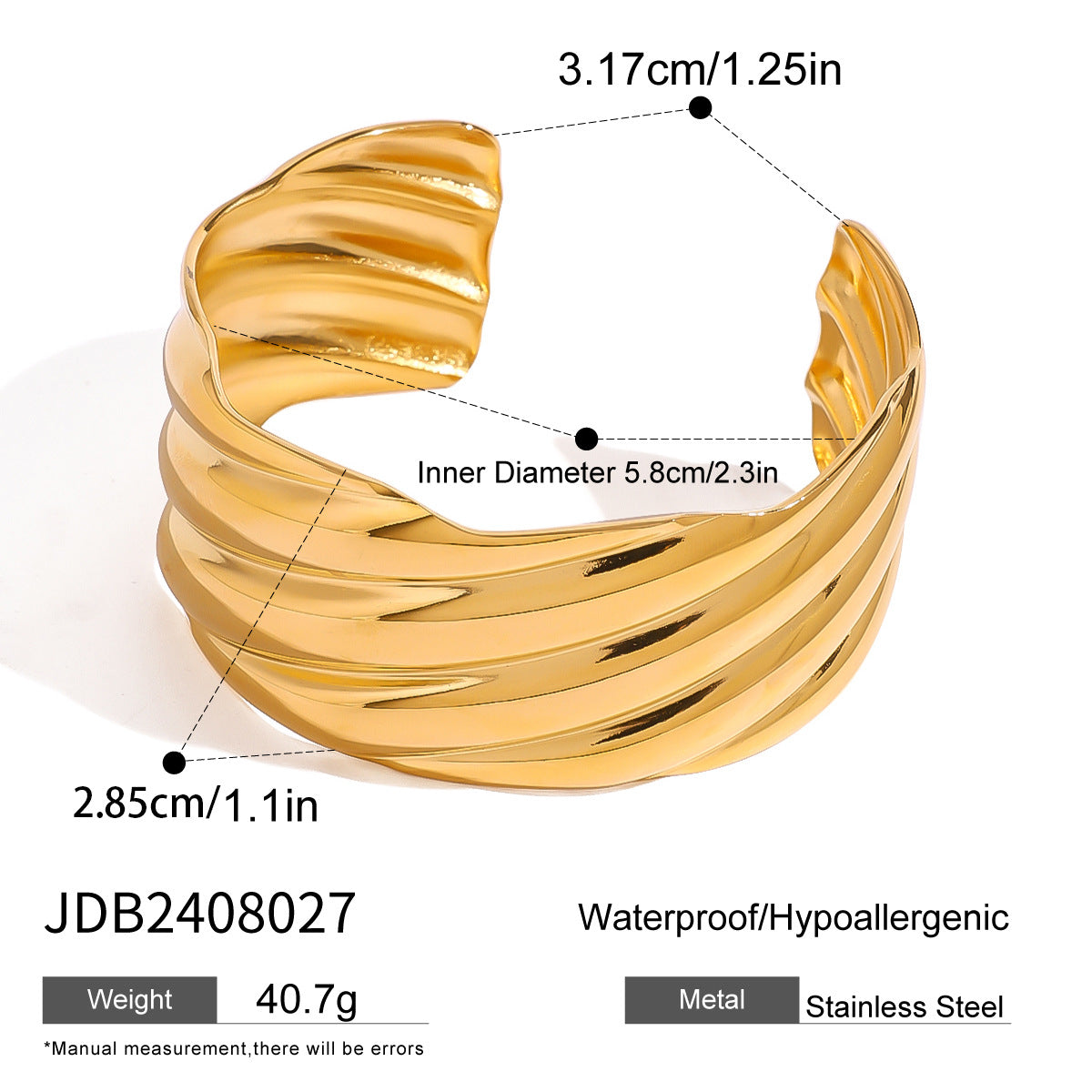 Minimalist Irregular Shape Stainless Steel Plated Bracelet with 18K Gold Finish for Women