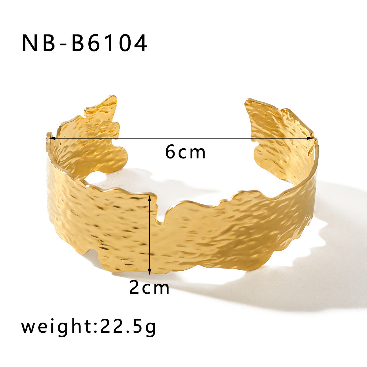 Vintage-Inspired Titanium Steel Bracelet with 18K Gold Plating, Irregular Open Design, Leaf Texture, and Geometric Shape