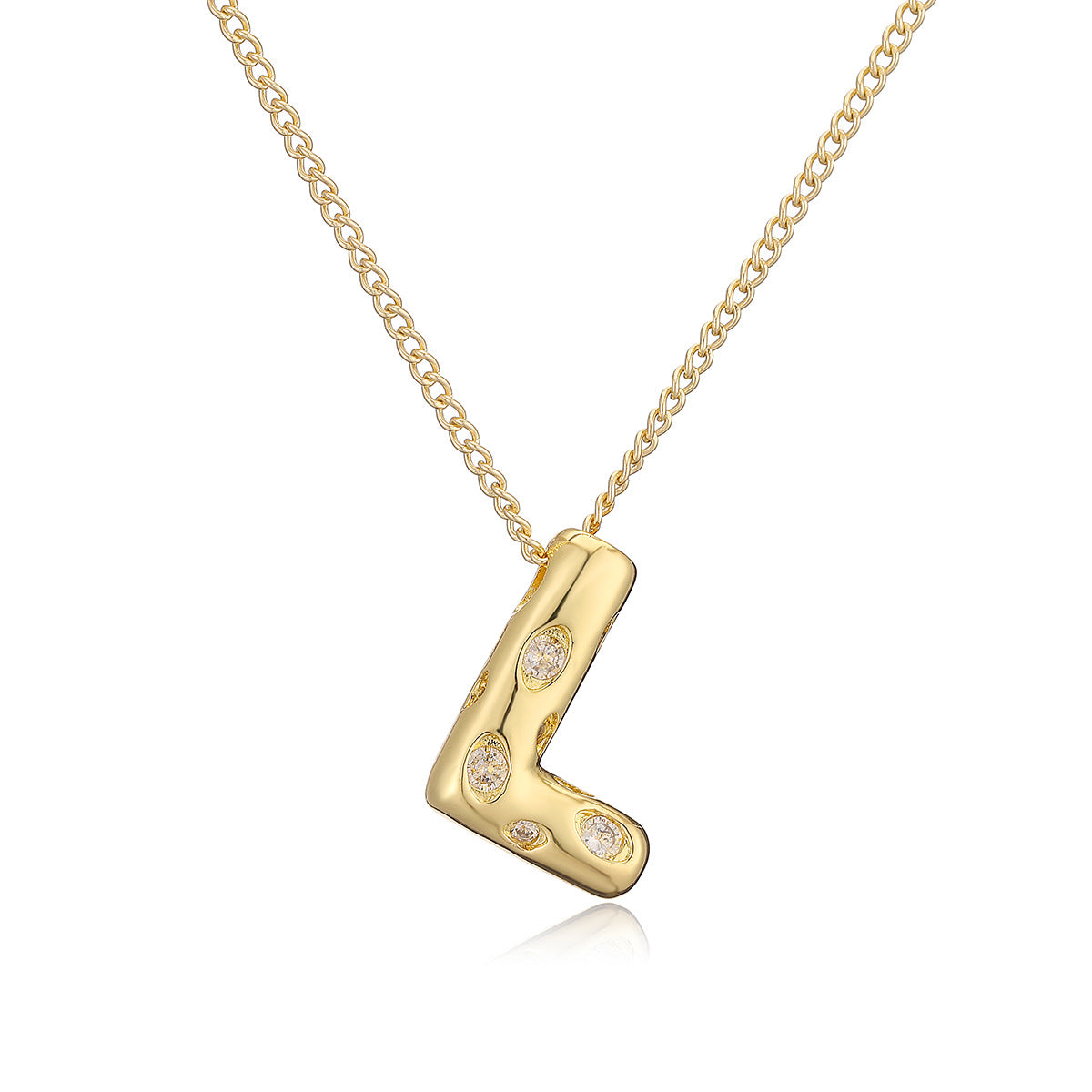 Collana da donna con ciondolo a lettera geometrico minimalista in ottone con placcatura in oro e intarsi in zircone