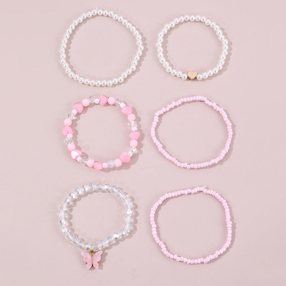 Set di braccialetti per bambini con perle dolci, cuore e farfalla, in stile minimalista