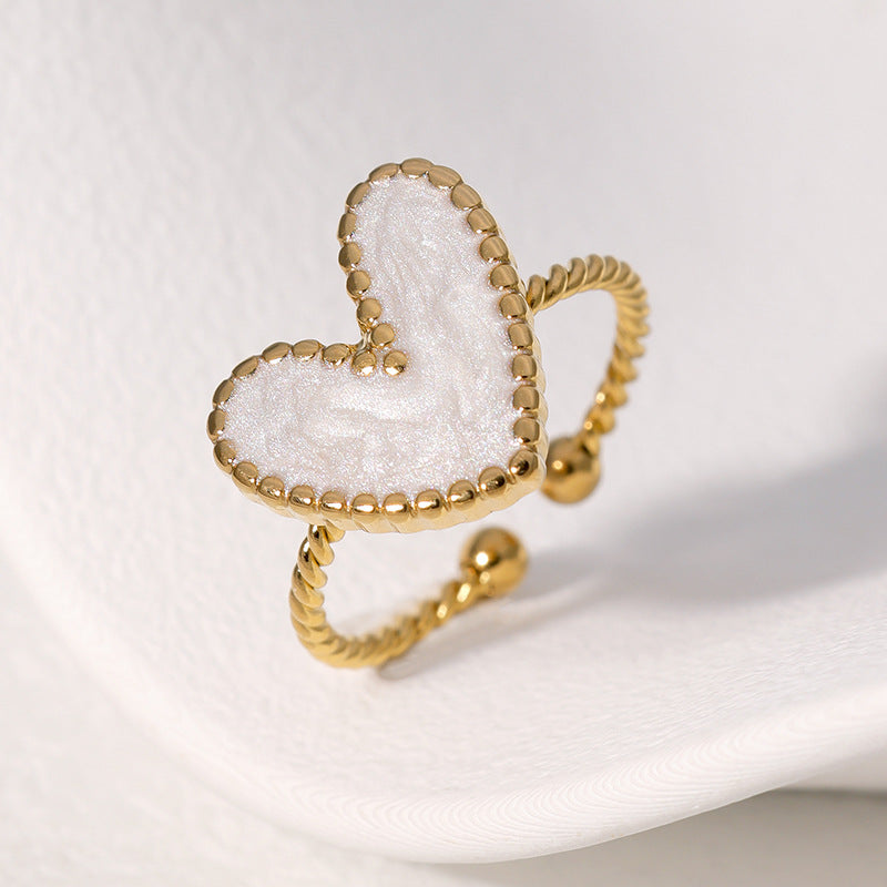 Luxury Style Heart-Shaped Enamel Stainless Steel Ring for Women with Plated Finish