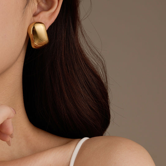 Minimalist Square Stainless Steel Earrings with 18K Gold Plating for Women