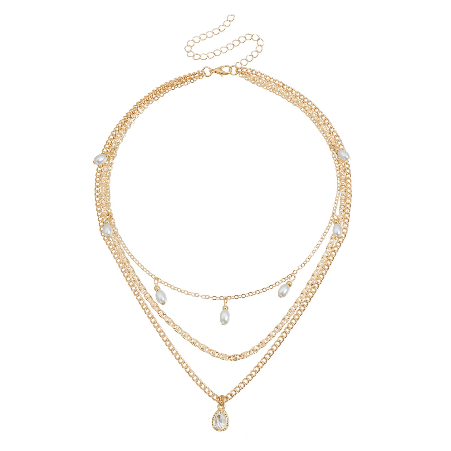 Elegant Multi-Layer Rhinestone and Faux Pearl Teardrop Heart Geometric Alloy Necklace for Women