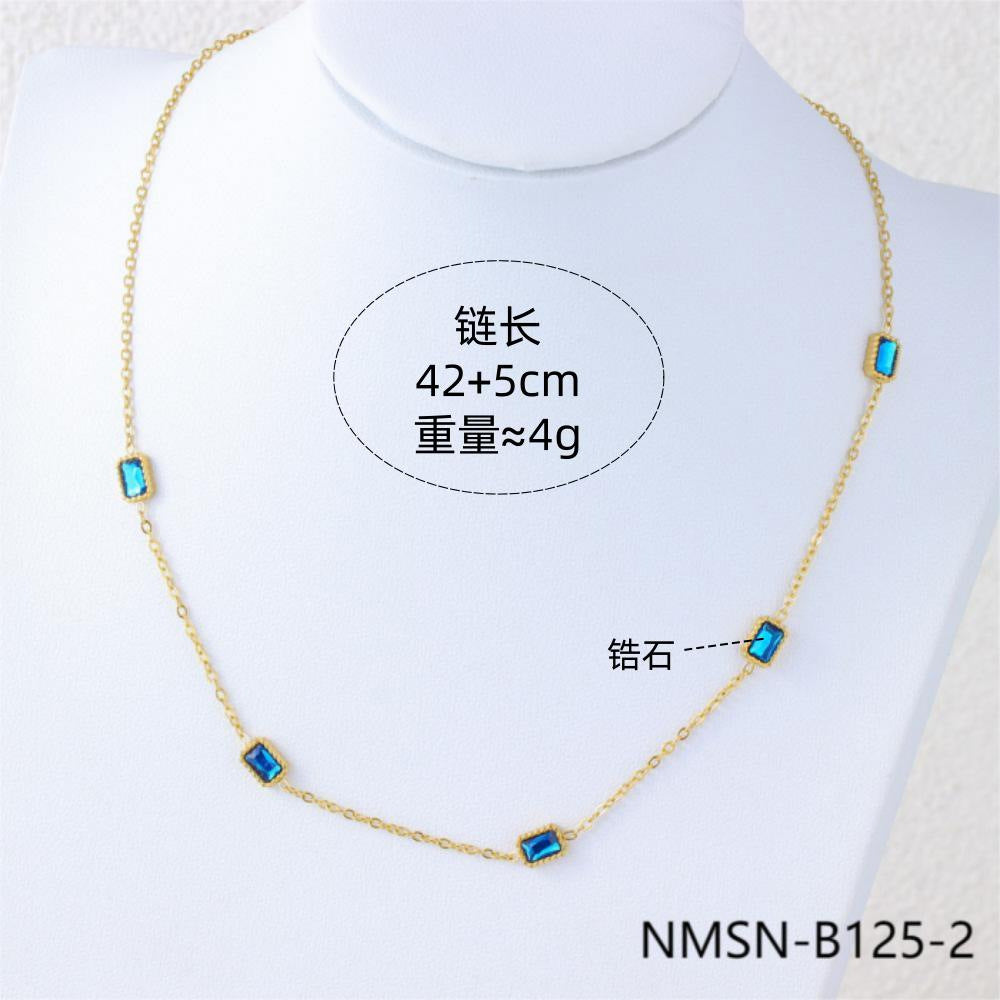 Collana minimalista geometrica da donna in acciaio al titanio con placcatura in oro e zirconi colorati