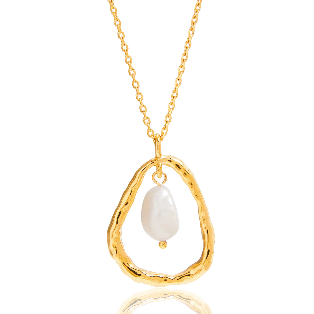 Collana girocollo minimalista geometrica in acciaio al titanio con accento di perla d'acqua dolce, catena a clavicola in acciaio inossidabile galvanizzato per donna