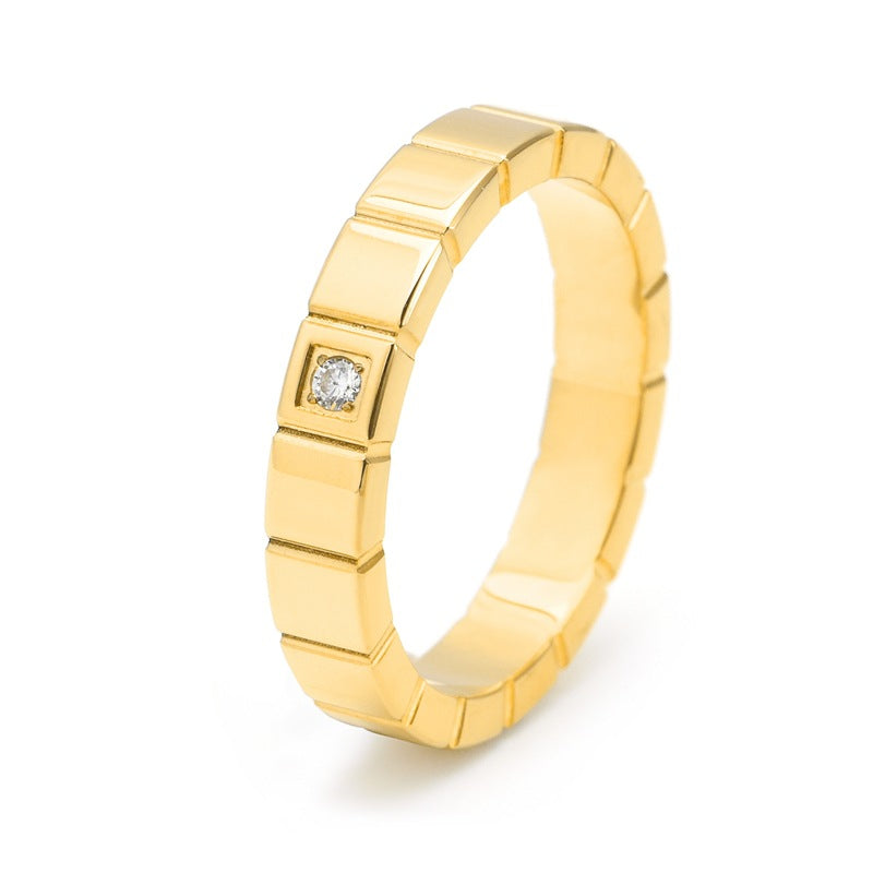 Precioso Anillo Cuadrado Geométrico de Acero Inoxidable con Chapado de Titanio y un Solo Diamante de Imitación, Unisex