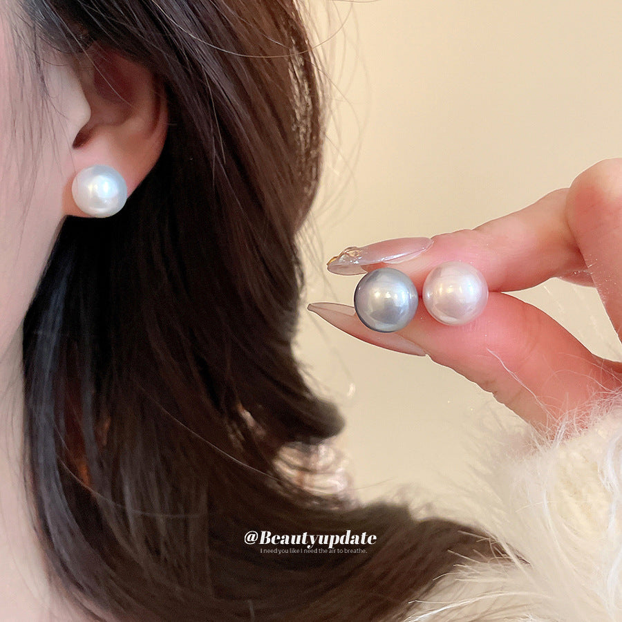 Pendientes de tuerca geométricos, minimalistas y modernos con perlas, con postes de acero chapados en oro para mujer