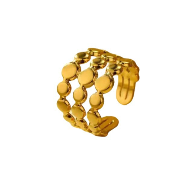 Anillo de titanio irregular de tres niveles de estilo francés vintage para mujer con acabado chapado