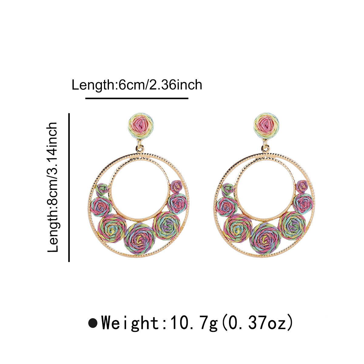 Pendientes de rafia con diseño geométrico y base de aleación para mujer, joyería artesanal llamativa