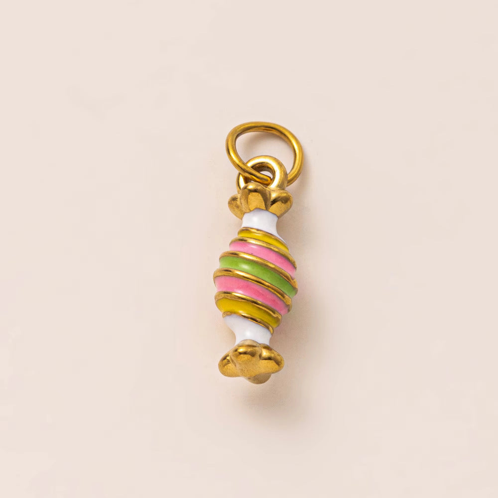 Vintage Stainless Steel PVD Gold Plated Mushroom Pendant Charm Bar
