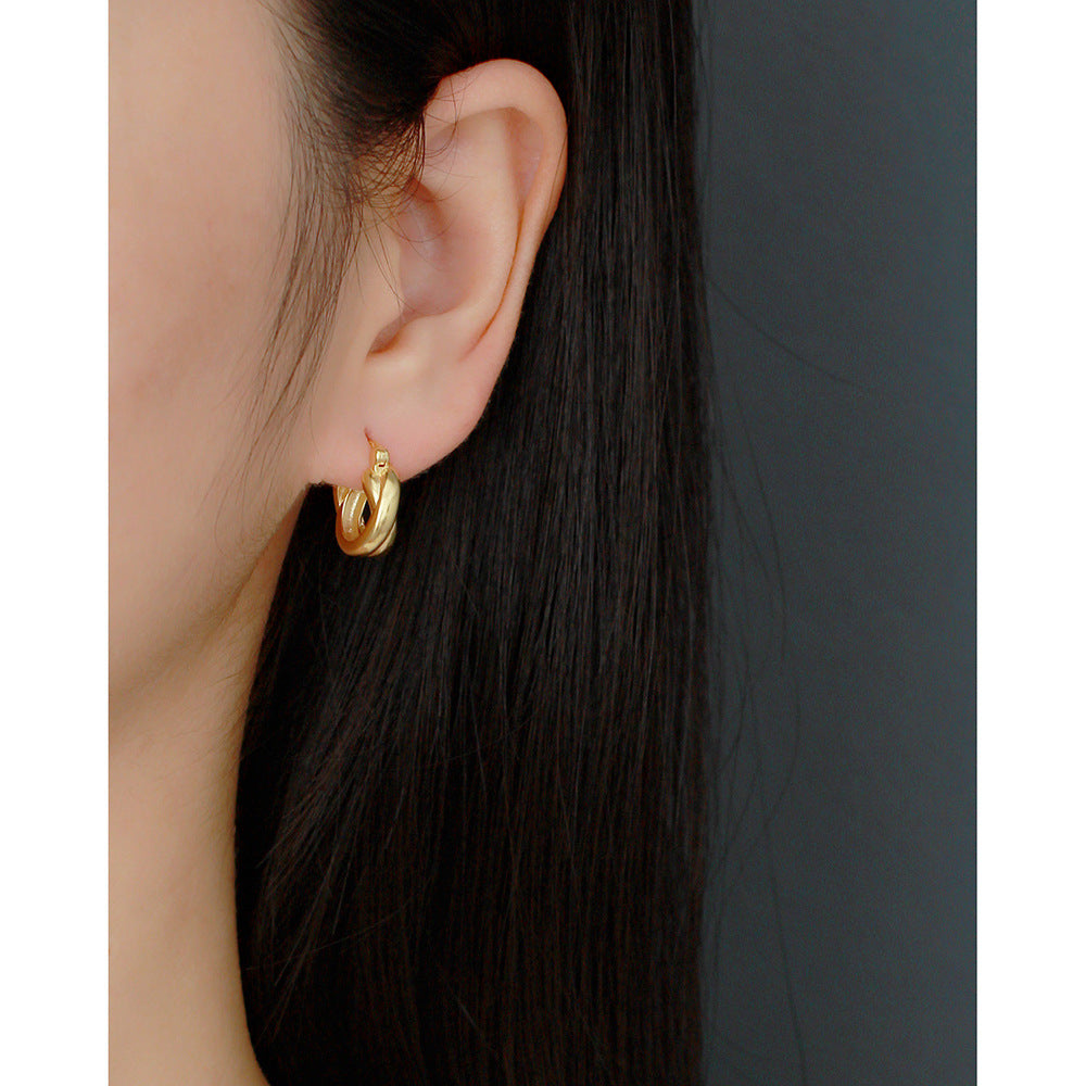 Minimalist Geometric Cross-Line Earrings in S925 Sterling Silver with Plated Finish for Women