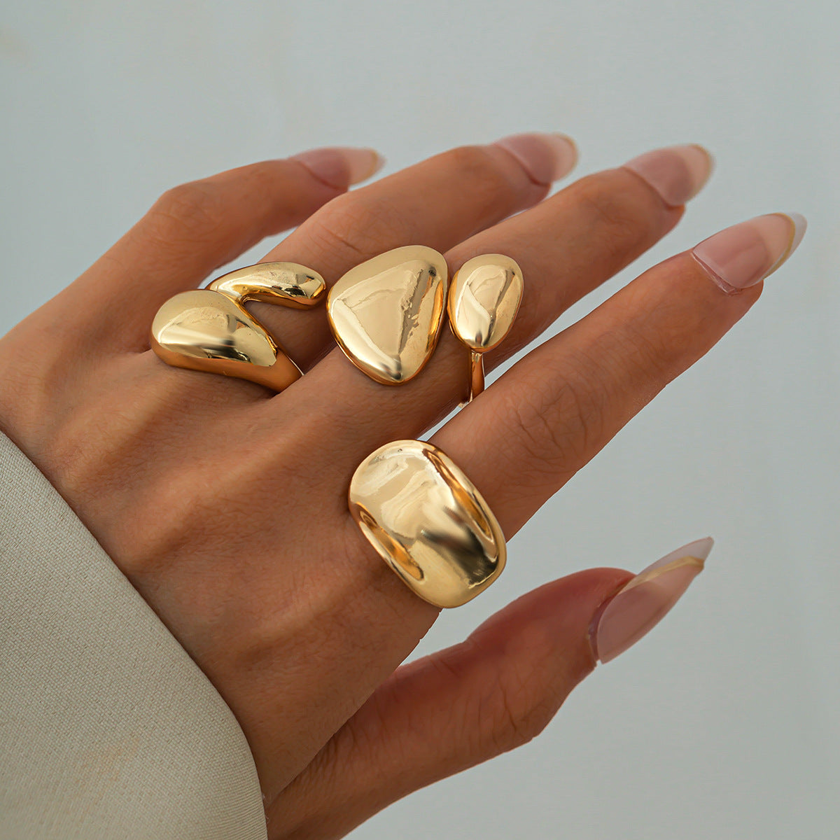 Minimalist Geometric Teardrop Zinc Alloy Plated Ring Set for Women