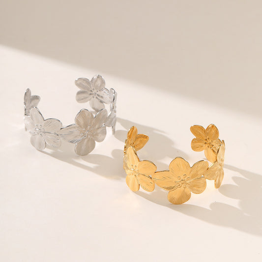 Floral Style Petal-Shaped Stainless Steel Bracelet with Plated Finish for Women