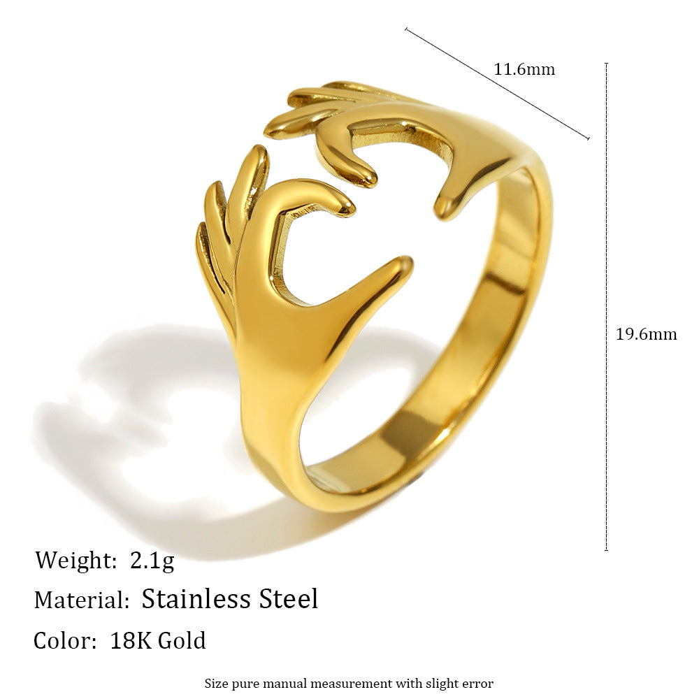 Minimalist Geometric Asymmetrical Heart Star Ring in Stainless Steel with 18K Gold Plating for Women
