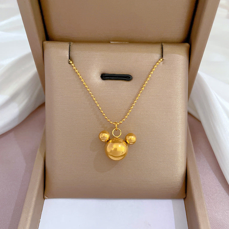 Minimalist Titanium Steel Geometric Mickey Mouse Pendant Necklace for Women with Gold Plating Locket Chain