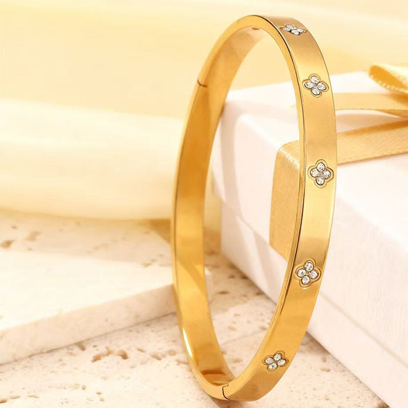 Bracciale Minimalista Geometrico in Acciaio Inossidabile con Strass e Finitura Placcata per Donna e Uomo