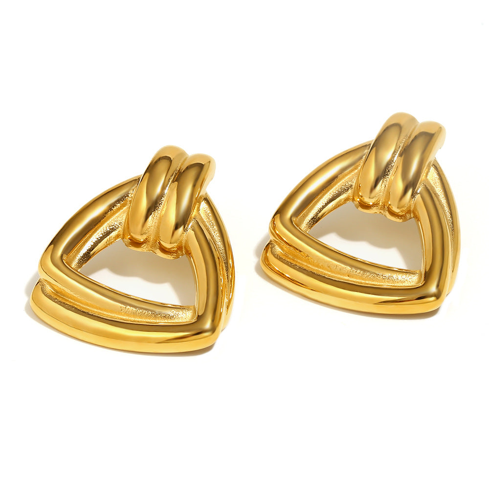 Fashionable Geometric Pearl and Black Onyx Eye Stud Earrings in Stainless Steel with 18K Gold Plating