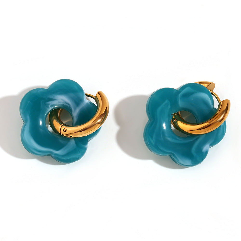 Orecchini a Cerchio Piccoli con Fiori Vintage in Acciaio Inossidabile Placcato Oro 18K Design Floreale Colorato Dopaminico da Donna