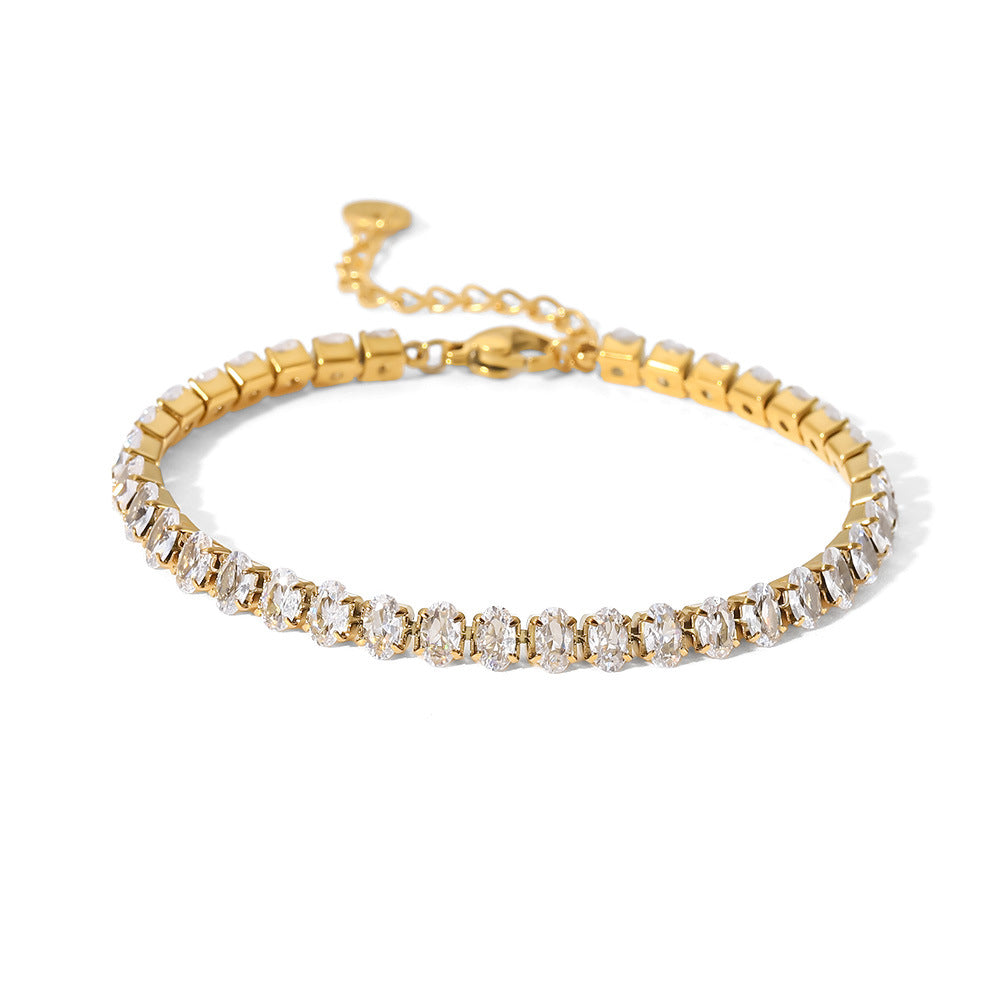 Fashionable 18K Gold Plated Stainless Steel Oval Geometric Zircon Bracelet for Women