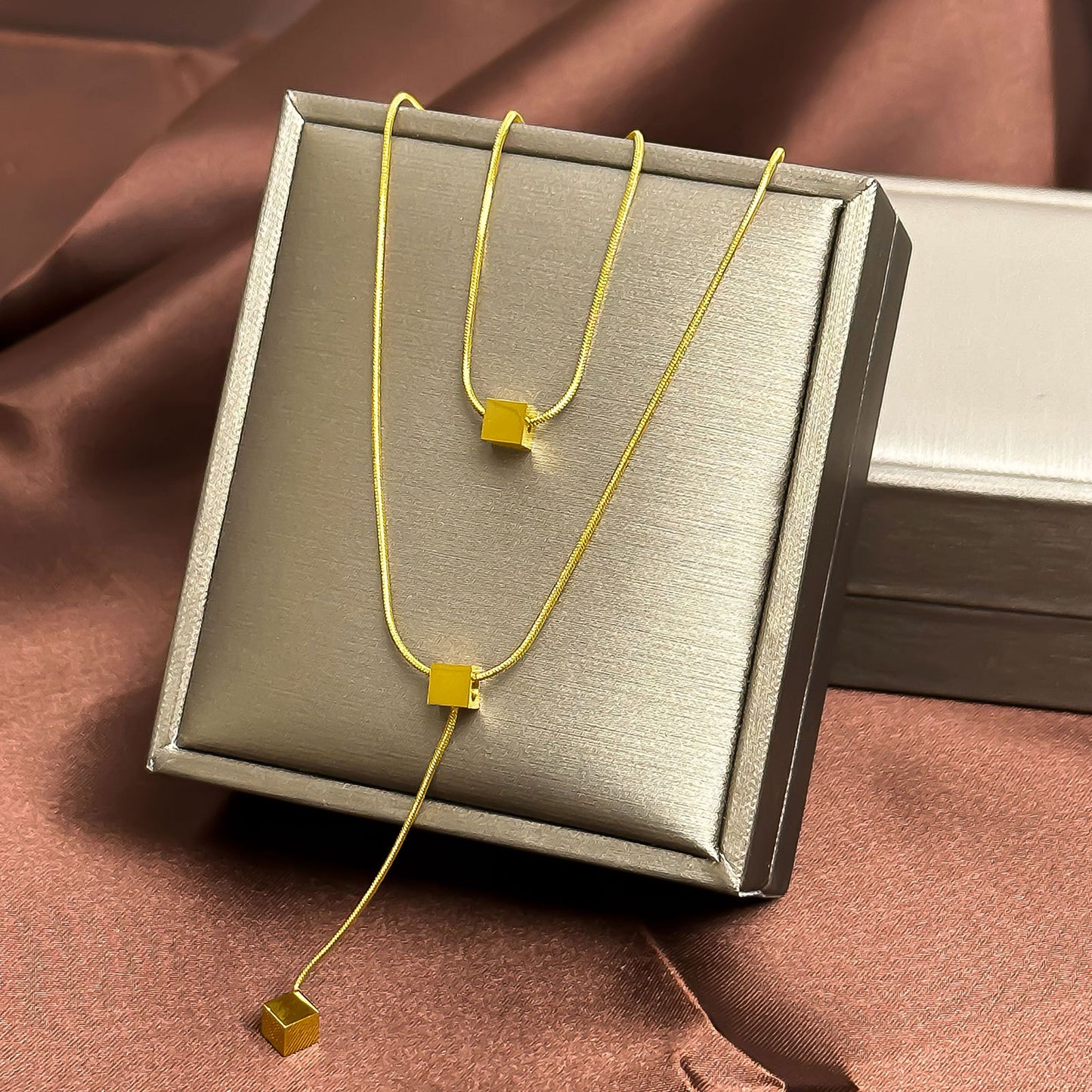 Geometric Titanium Steel Plated Pendant Necklace with Snake Chain for Women