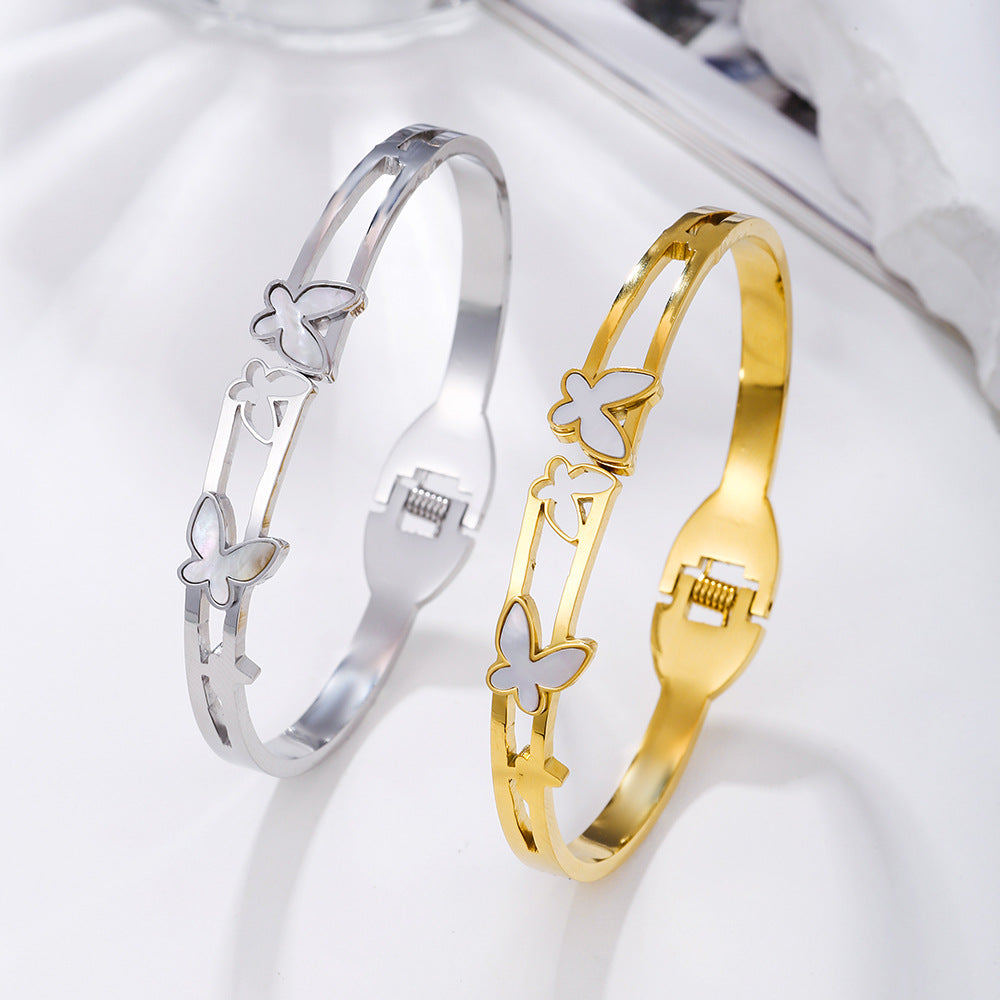 Vintage Stainless Steel Butterfly Round Plated Cuff Bracelet