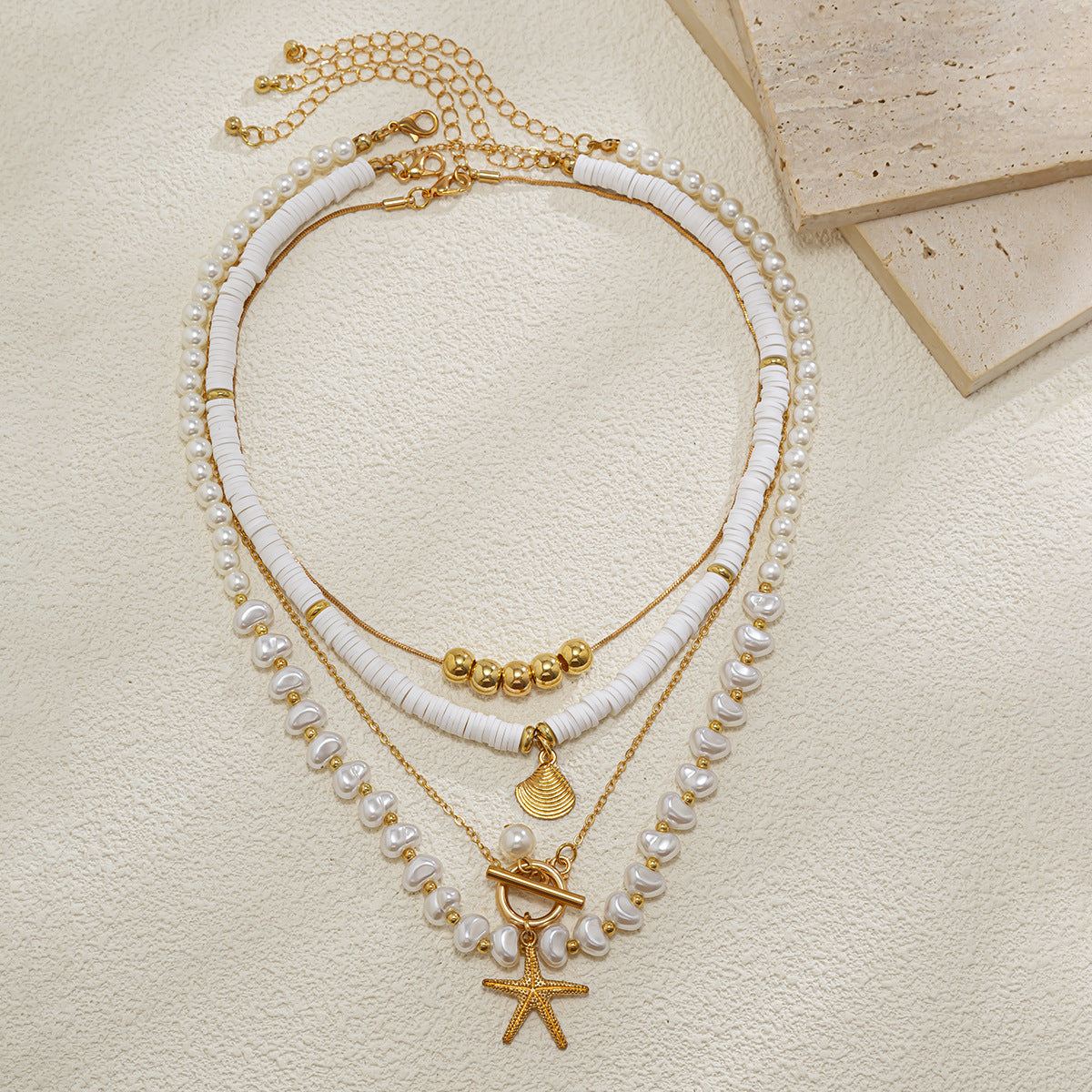 Minimalist Geometric Alloy and Faux Pearl Multi-layer Necklace for Women