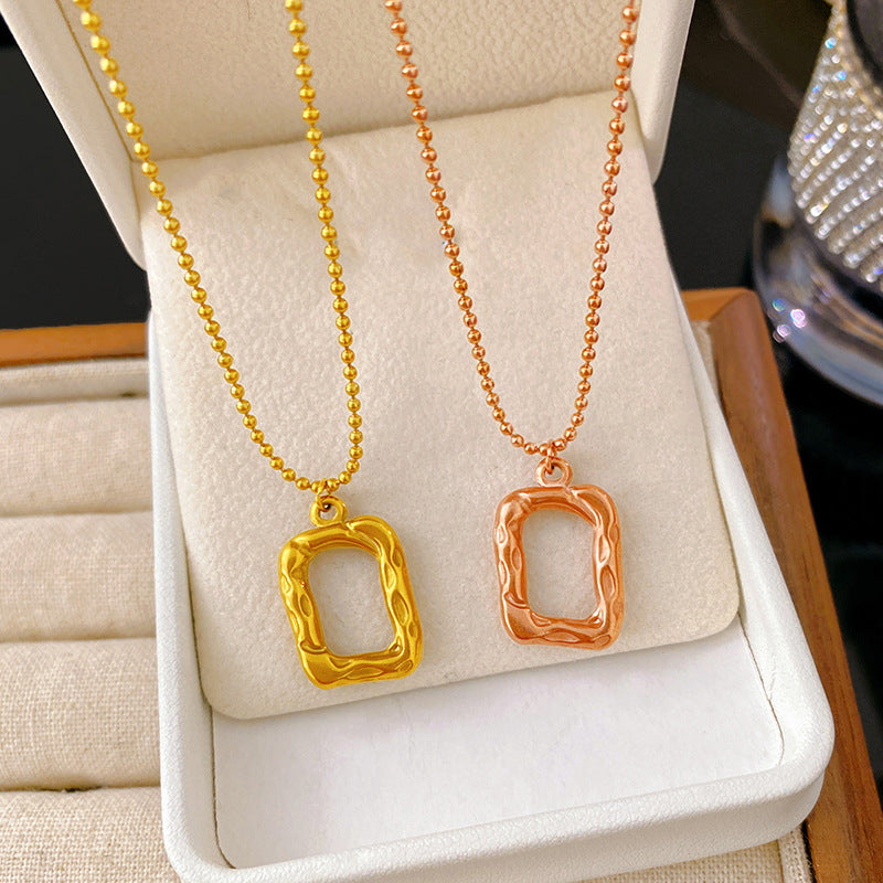 Abstract Geometric Square and Round Bead Titanium Steel Necklace Minimalist Plated Chain for Unisex