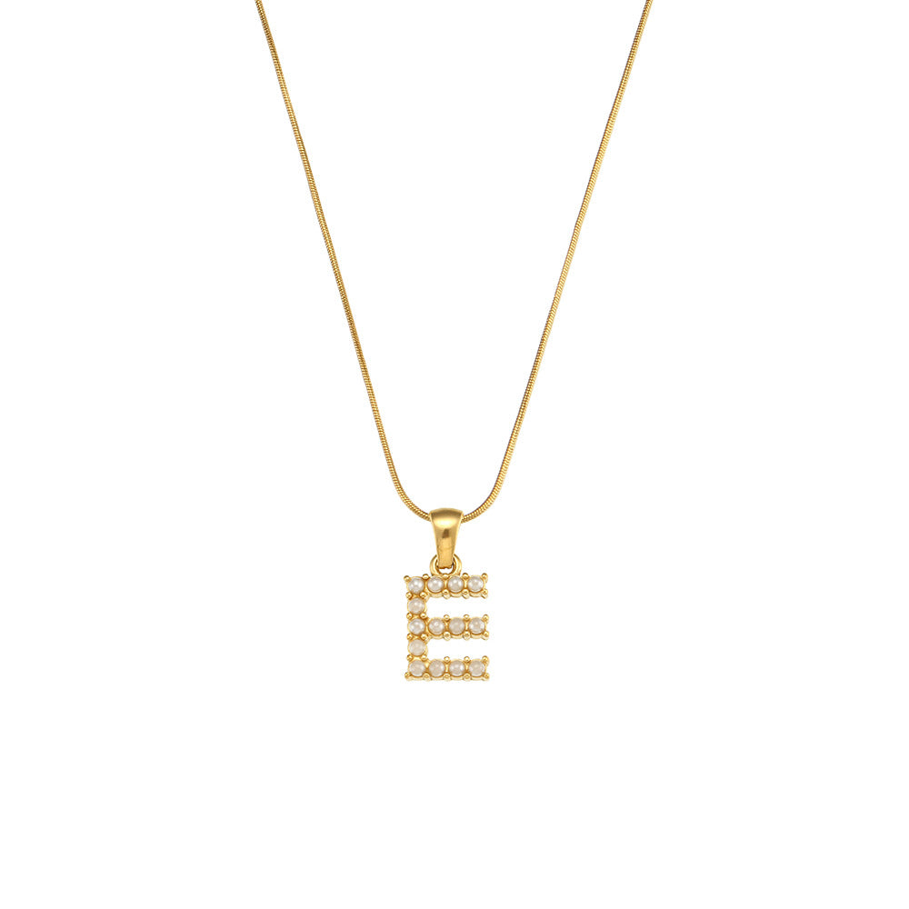 Fashionable Letter Pendant Necklace for Women Stainless Steel with 18K Gold Plating on Thin Snake Chain