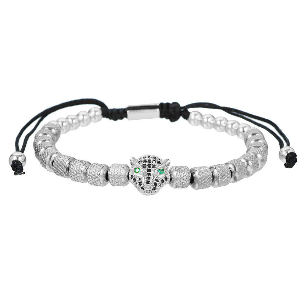 Micro-Paved Cubic Zirconia Leopard Head Stainless Steel Geometric Bracelet