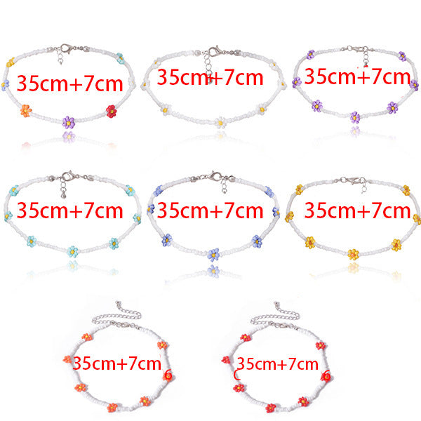 Sweet Floral Rice Bead Ball Chain Necklace for Women