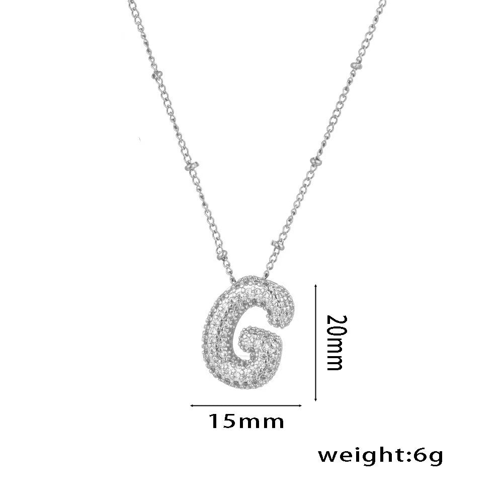 Collana con ciondolo a lettera in zirconi micro-pavé placcato oro 18 carati, catena di perline in acciaio inossidabile/acciaio al titanio, gioielli unisex alla moda per pendolari