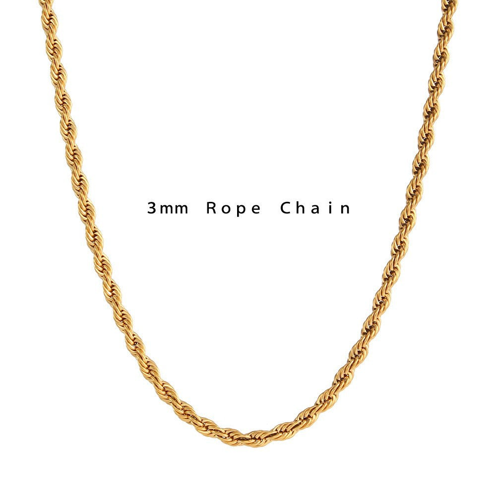 Minimalist Geometric Titanium Steel Twisted Chain Necklace for Women with 18K Gold Plating