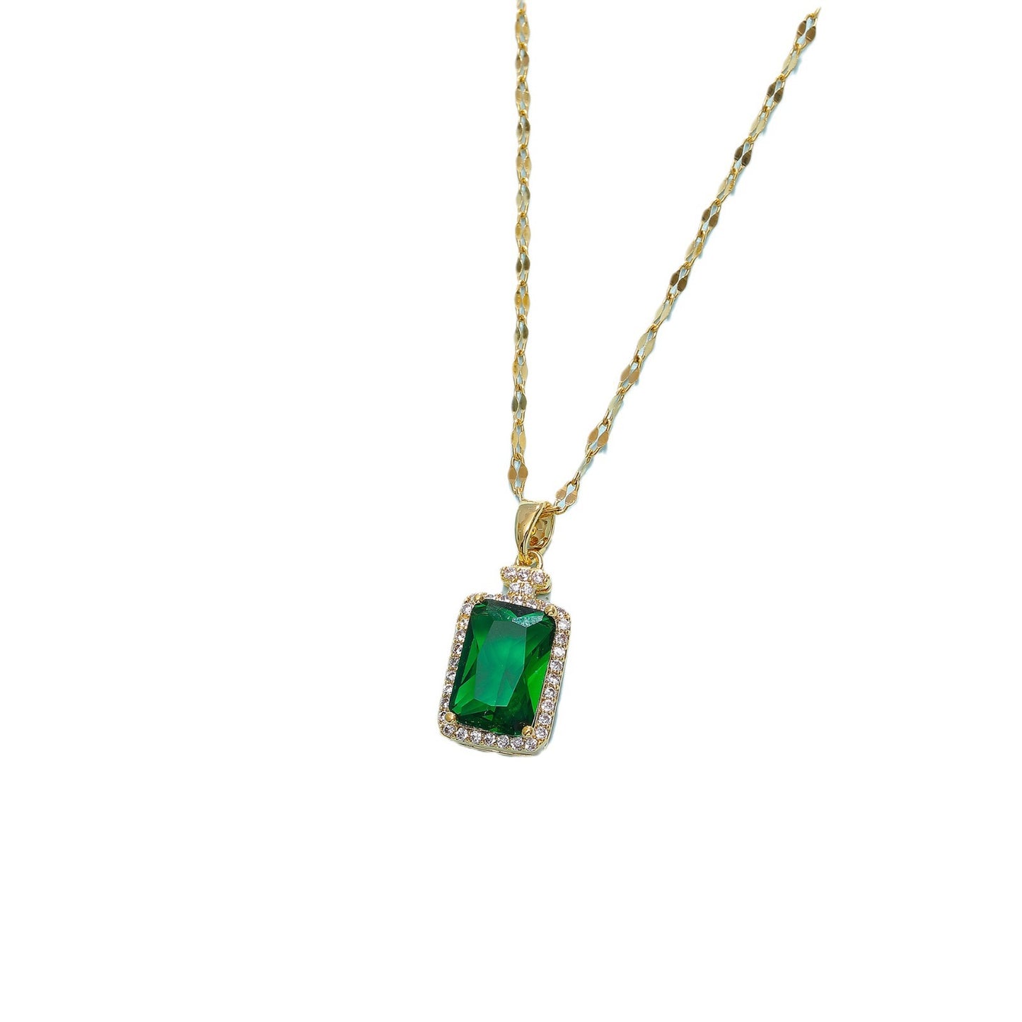 Vintage Geometric Square Pendant Necklace in Titanium Steel with Rhinestone Inlay for Women and Men