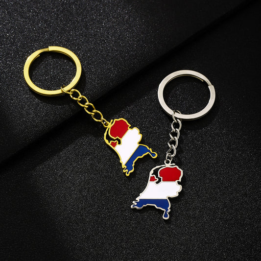 Llavero de acero inoxidable con bandera de mapa de Holanda esmaltado para hombres y mujeres, accesorio de estilo étnico