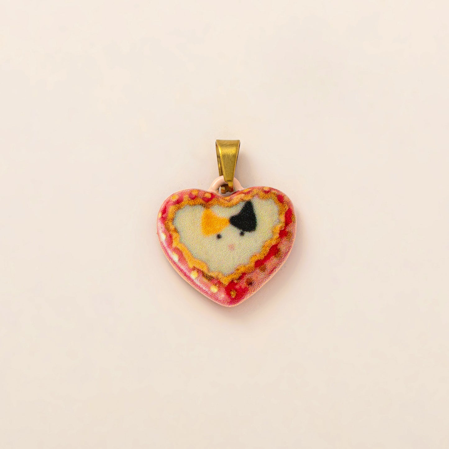 Vintage 18K Gold Plated Stainless Steel Heart Cat Charm Bar PVD