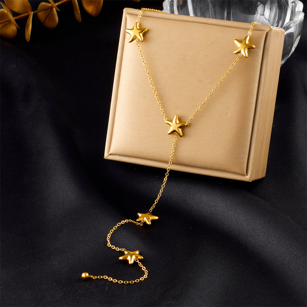 Minimalist Business Star Stainless Steel Plated Y-Necklace with Tassel for Women
