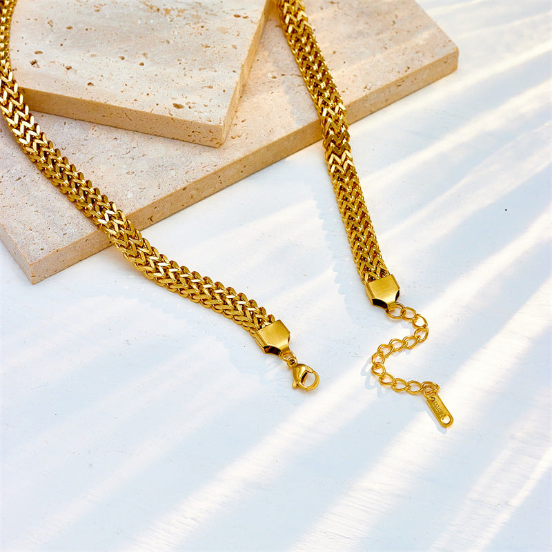 Punk-Style Geometric Titanium Steel Choker Necklace with Electroplated Finish and Mesh-Like Heavy Chain Design